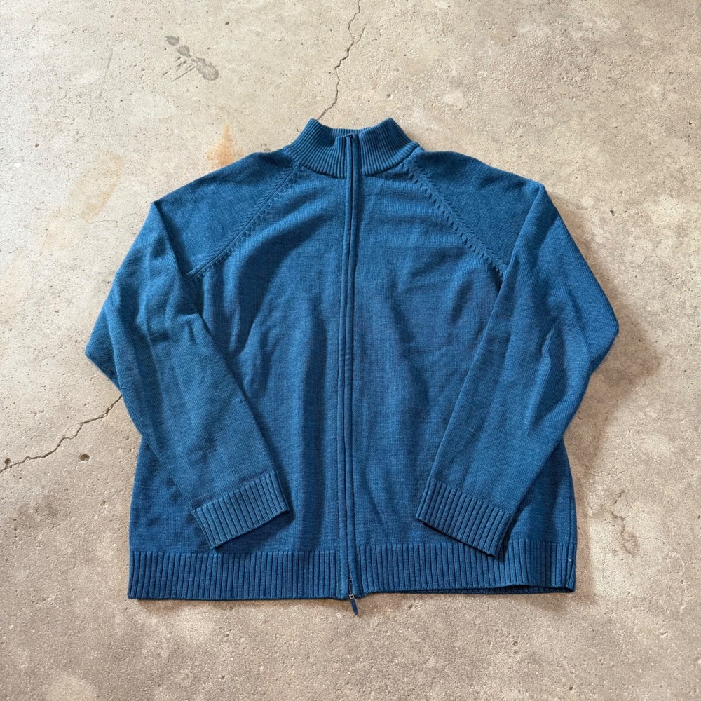 Vintage Pendleton Full Zip Cardigan Mens Large Blue Merino Wool Blend Mock Neck